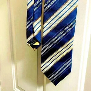 NEW Vintage Ermenegildo Zegna tie blue tan stripe Silk $145 no tag‎ only sticker